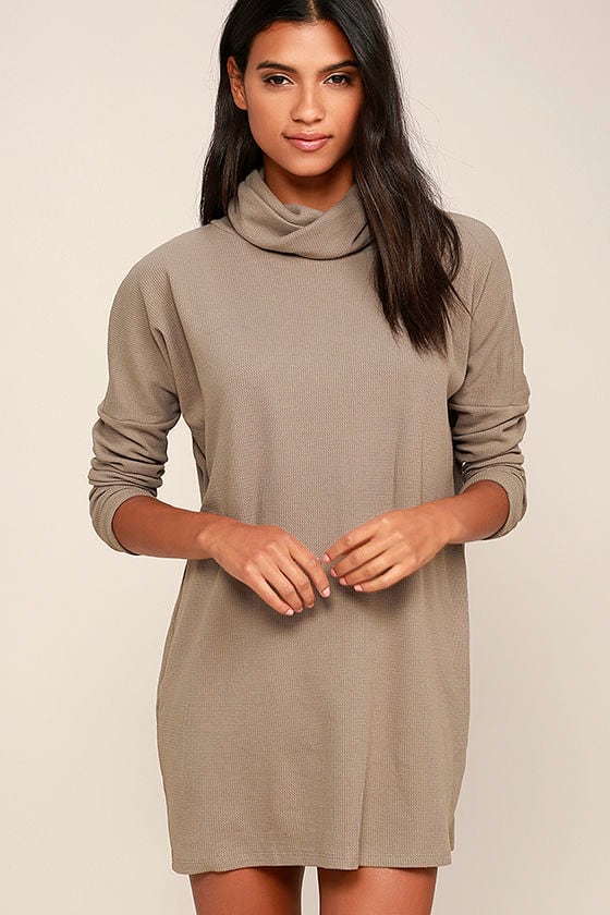 Taupe Dress - Turtleneck Dress - Long Sleeve Dress - Knit Dress - $52.00 - Lulus