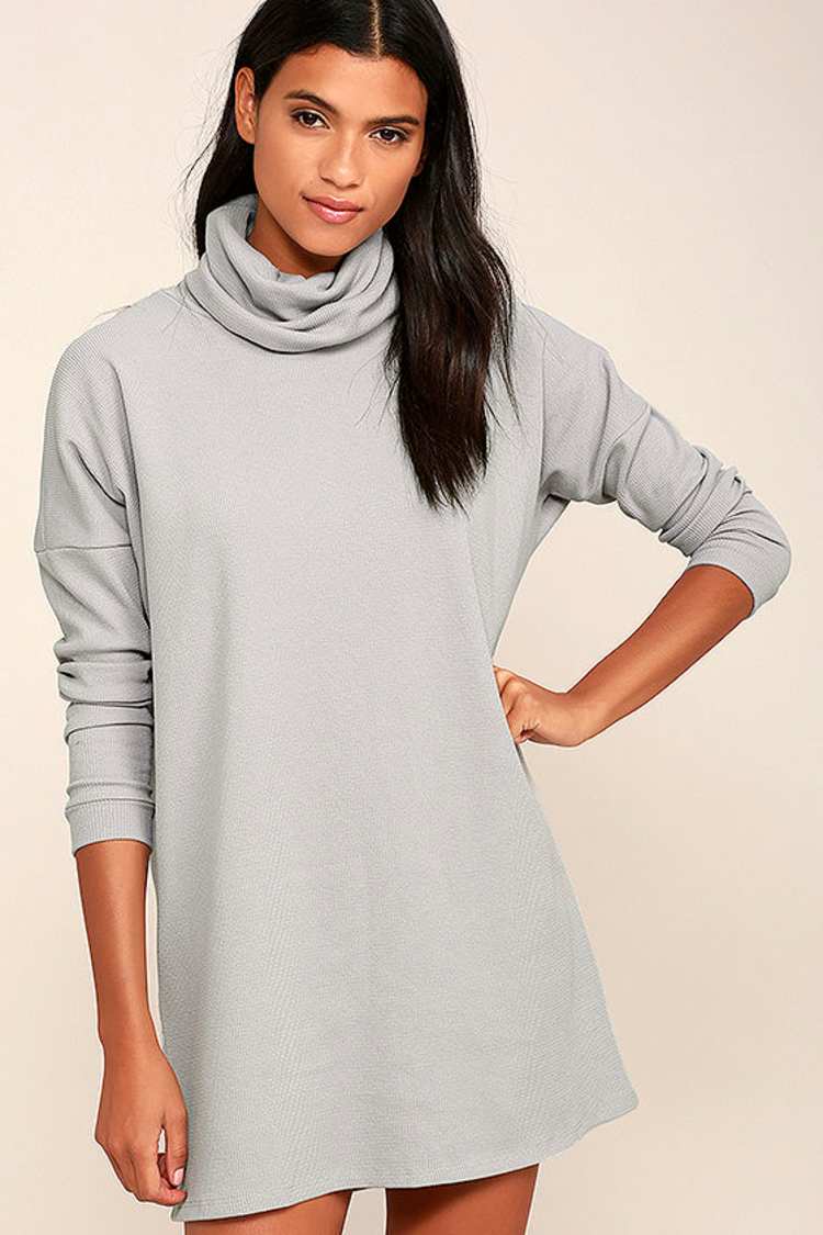 Grey Dress - Turtleneck Dress - Long Sleeve Dress - Knit Dress - $52.00 -  Lulus