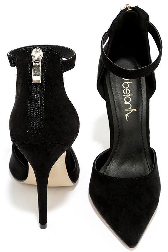 black suede strap heels