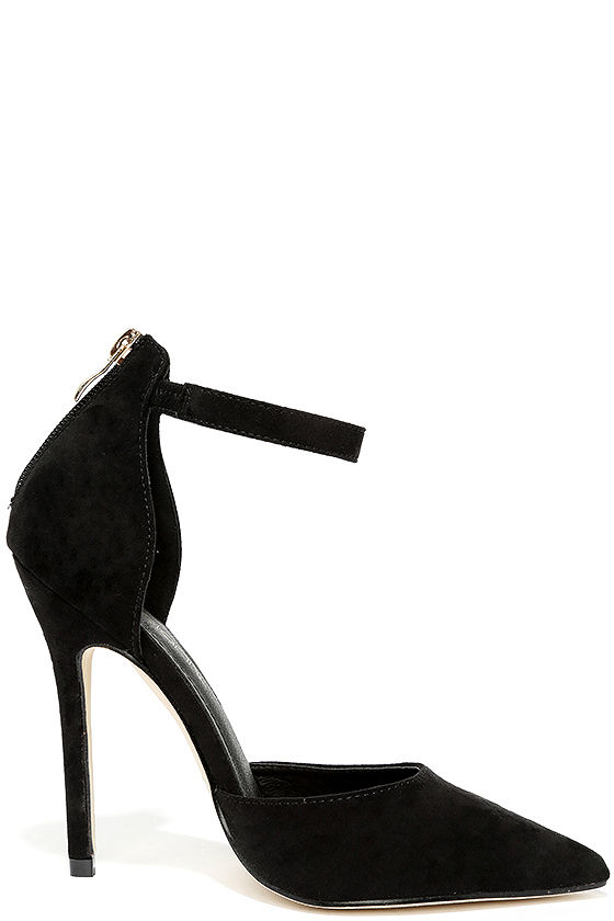 black suede strap heels