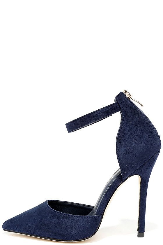 Navy Suede Heels - Ankle Strap Heels - $34.00 - Lulus