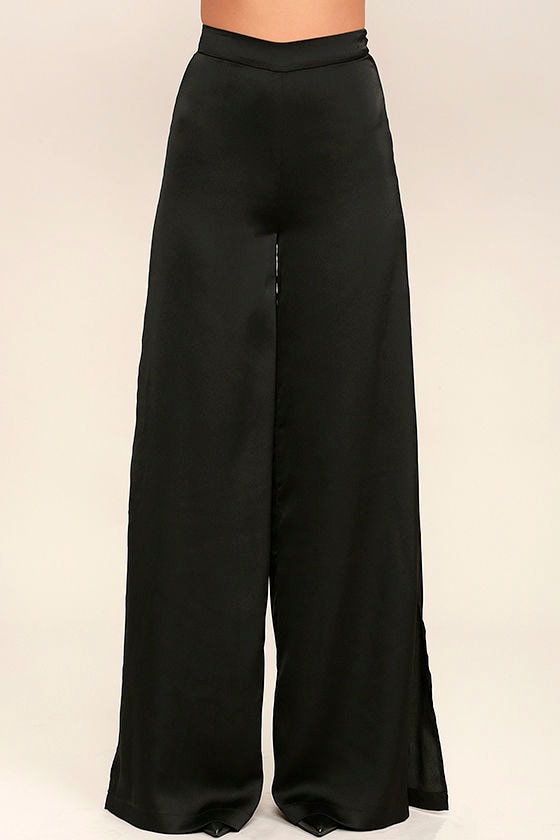 Chic Black Pants - Wide-Leg Pants - Satin Pants - $48.00