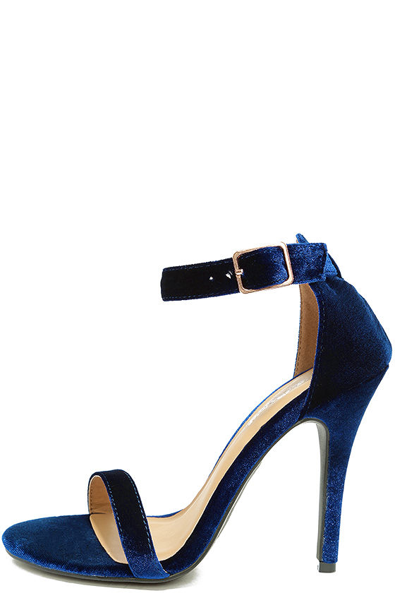 Time to Party Navy Velvet Ankle Strap Heels 2