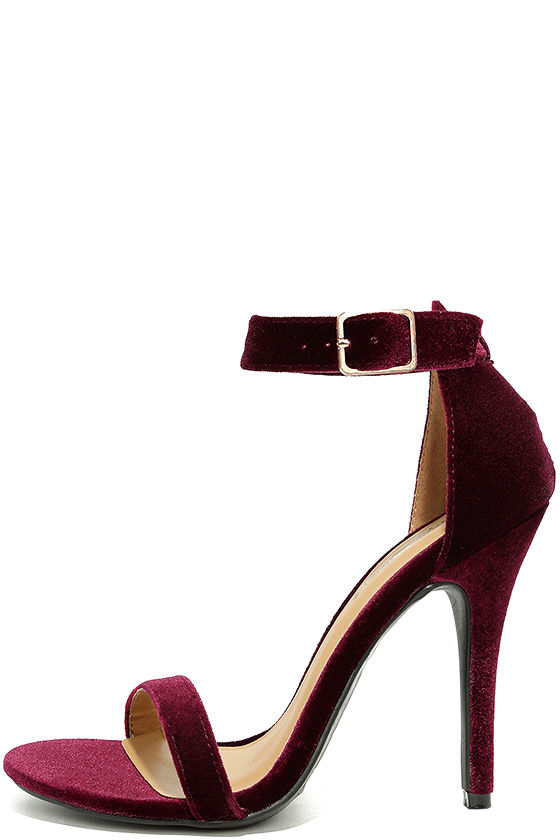 Cute Burgundy Velvet Heels - Ankle Strap Heels