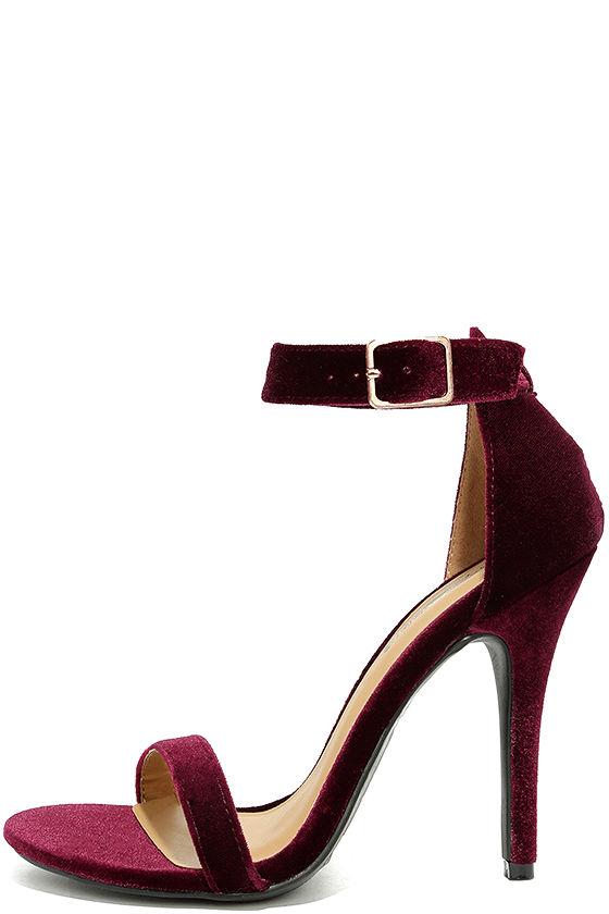 Time to Party Burgundy Velvet Ankle Strap Heels 1