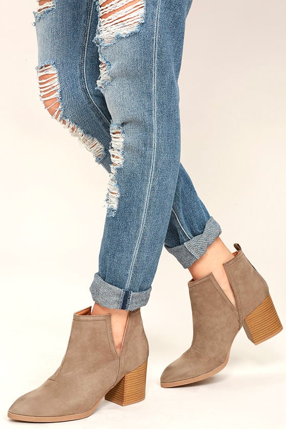 Chic Taupe Suede Booties - Vegan Suede Ankle Booties - $32.00
