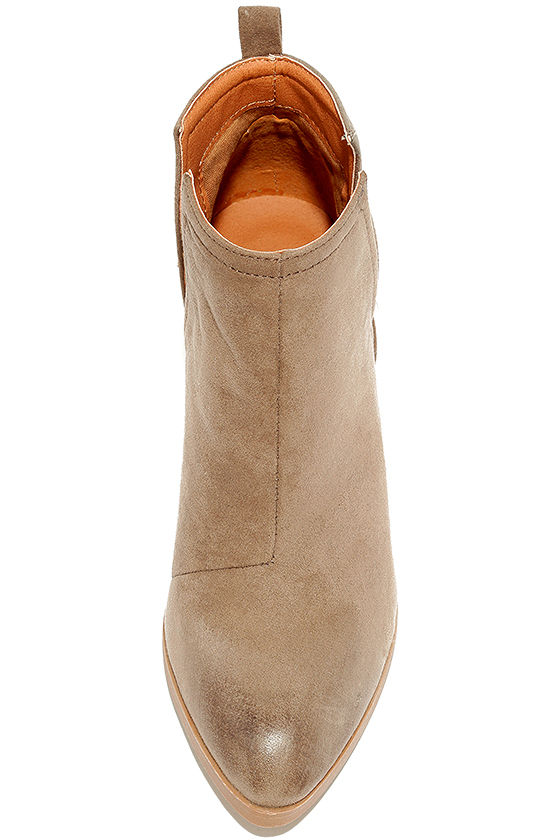 Chic Taupe Suede Booties - Vegan Suede Ankle Booties - $32.00