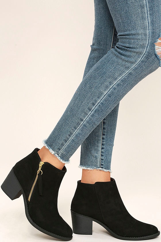 Cute Black Booties - Vegan Suede 