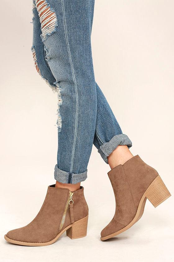 Crisp Air Taupe Suede Ankle Booties 1