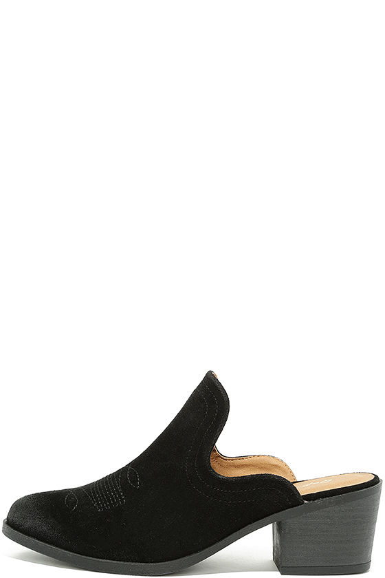 Across the Canyon Black Suede Mules