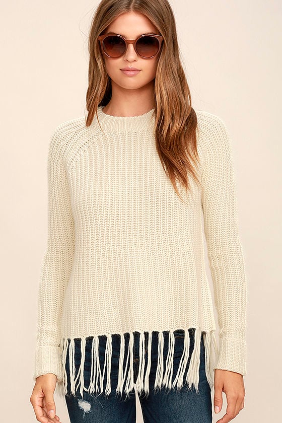 Cool Fringe Sweater - Knit Sweater - Cream Sweater - $98.00 - Lulus