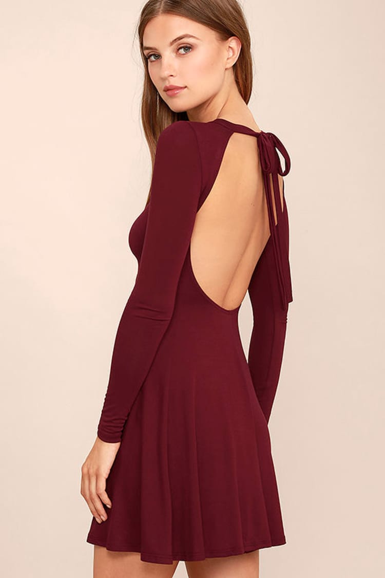 knee length dresses for ladies Solarium Burgundy Long-Sleeve Maxi Dress With Gold Detail  Club L London