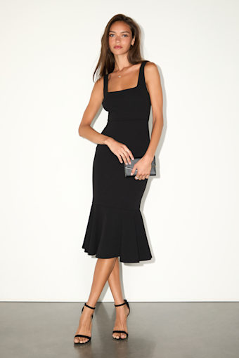 Moment Maker Black Square Neck Trumpet Midi Dress 4