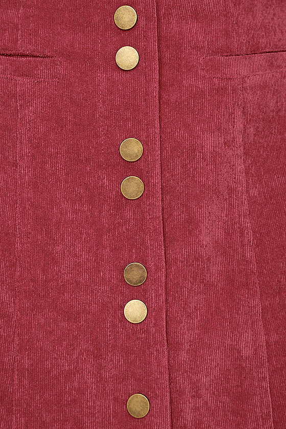 Cute Wine Red Corduroy Skirt Button Front Mini Skirt
