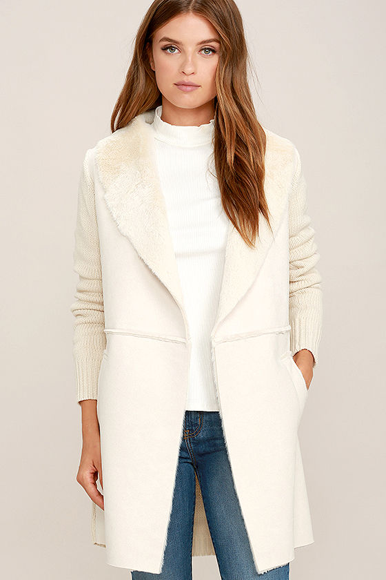 Cozy Beige Sherpa Coat - Faux Fur Coat - Knit Coat - $114.00 - Lulus