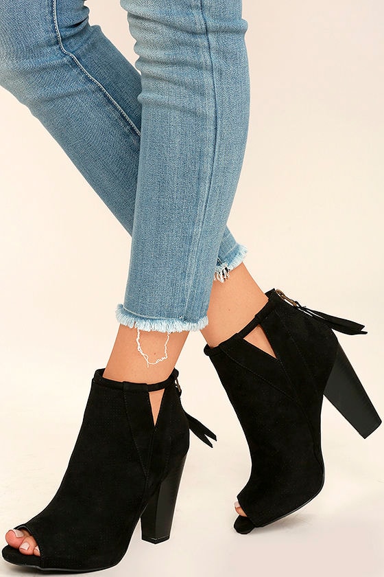 black suede peep toe booties