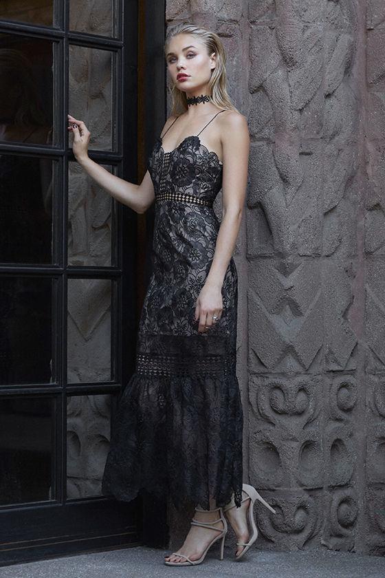 black and silver midi dress