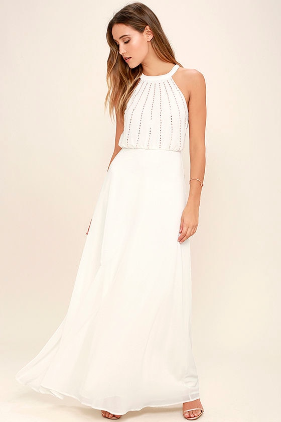 Lovely Cream Dress Beaded Dress Maxi Dress Gown 84.00 Lulus