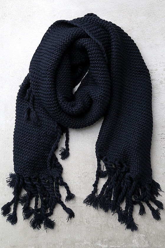 Cute Navy Blue Scarf Knit Scarf Fringe Scarf Wide Scarf 24.00 Lulus
