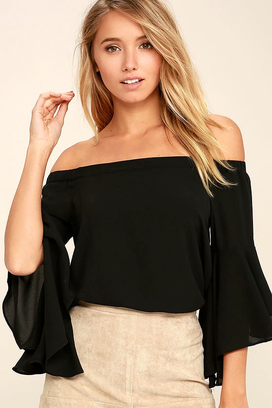 Chic Black Top - Off-The-Shoulder Top - Bell Sleeve Top - $38.00 - Lulus