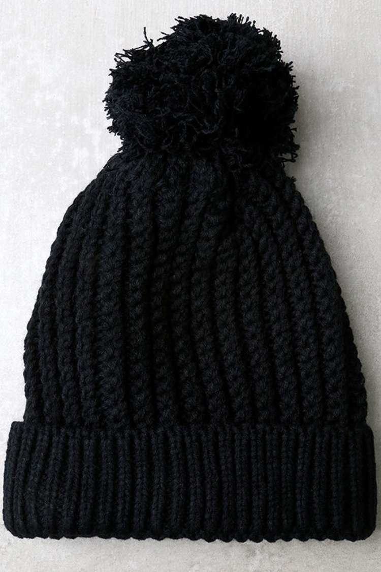Cute Black Beanie - Black Hat - Pompom Beanie - Knit Beanie  display picture 2