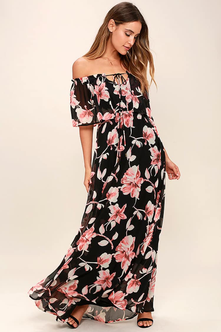 chinese dress ladies Floral printed satin and lace maxi dress with a bow light pink/black  S070X640 – RASARIO main image 0