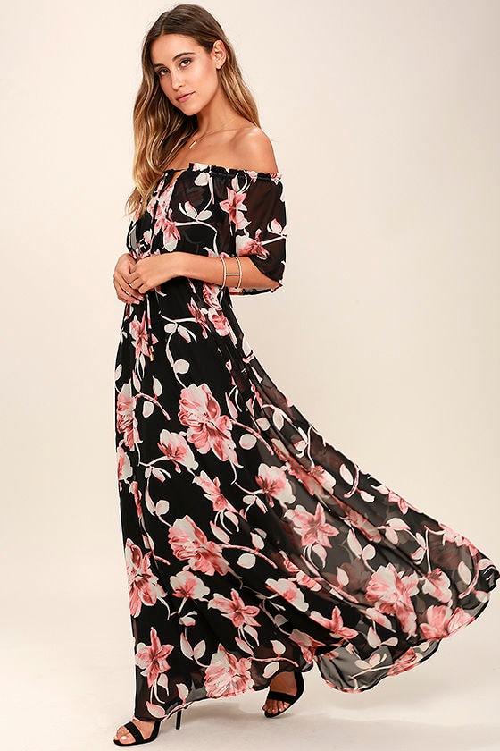Infinite Love Black Floral Print Off-the-Shoulder Maxi Dress 2
