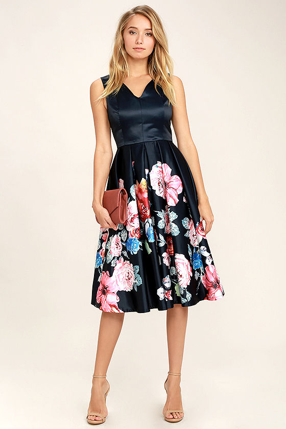 floral navy midi dress