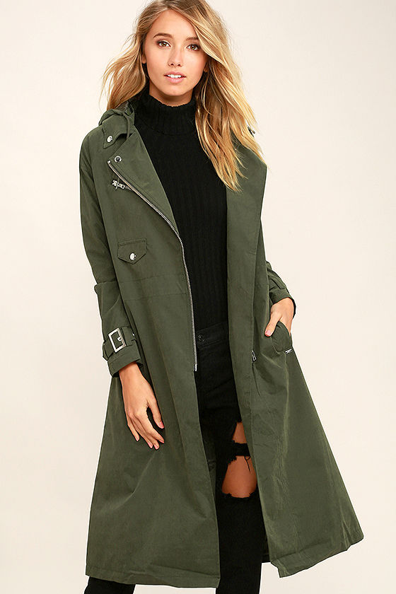 Obey Easy Rider Trench Olive Green Trench Coat Hooded Trench Lulus