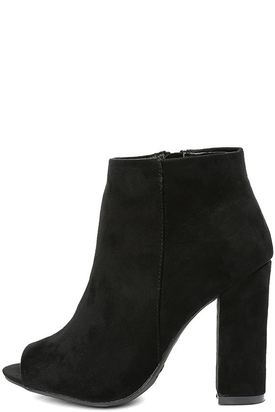 Means So Much Black Suede Peep-Toe Booties 2