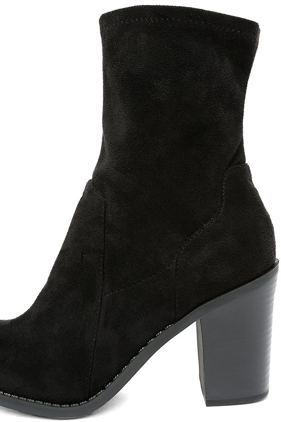 black high heel mid calf boots