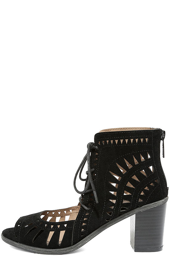 Cut to the Chase Black Suede Cutout Lace-Up Booties