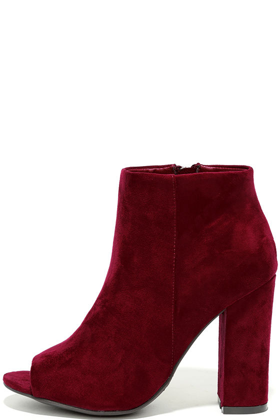 velvet peep toe booties