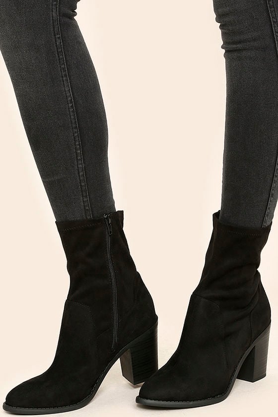 Chic Black Suede Boots - Mid-Calf Boots - Sock Boots - Black Boots ...
