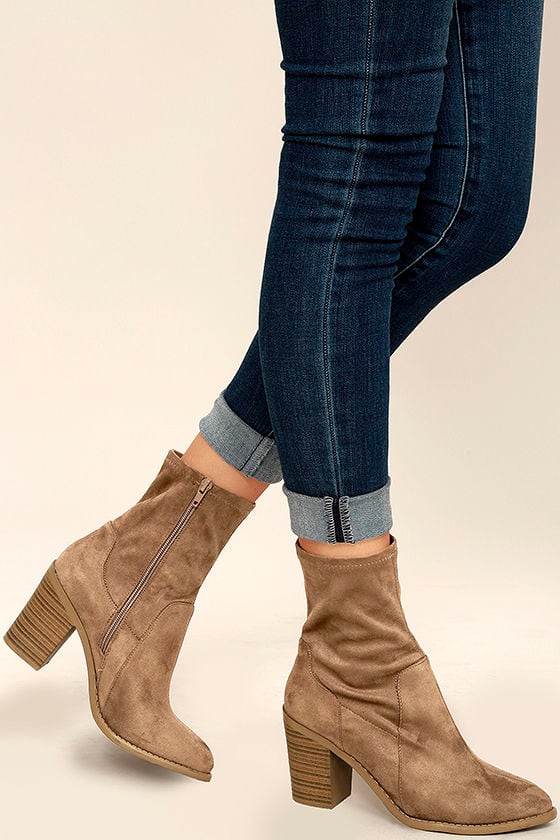 taupe calf length boots