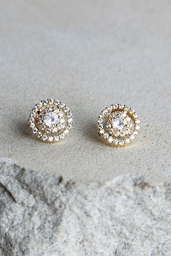 Sure to Stun Gold Rhinestone Earrings 1