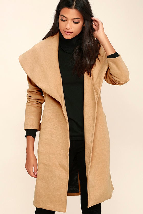 Mink Pink Dawn Til Dusk Coat - Beige Coat - Long Coat - Felt Coat ...