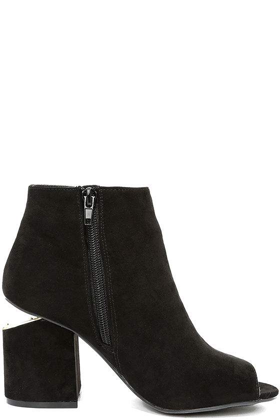 black suede peep toe booties