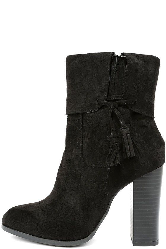 black suede high heel booties
