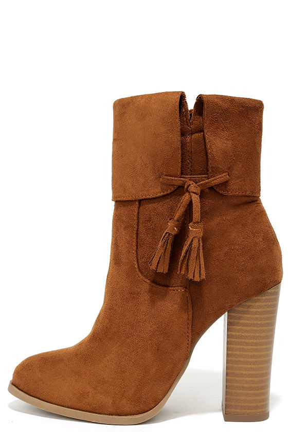 tan high heel ankle booties