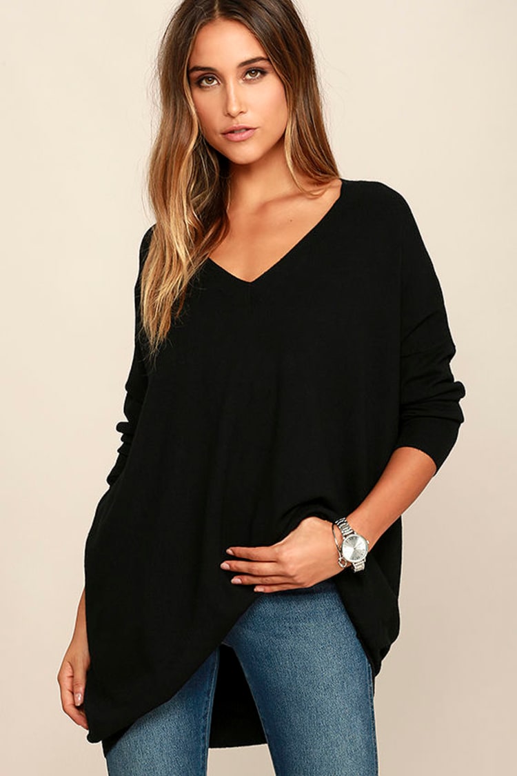 Black Sweater - V-Neck Sweater - Oversized Sweater - $42.00 - Lulus