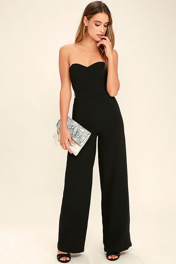 Chic Black Jumpsuit - Wide-Leg Jumpsuit - Strapless Jumpsuit - $74.00 ...