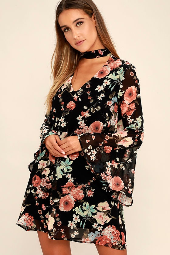Feeling of Love Black Floral Print Shift Dress 1