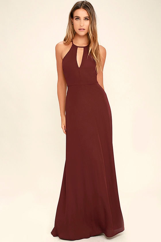 burgundy maxi evening dress