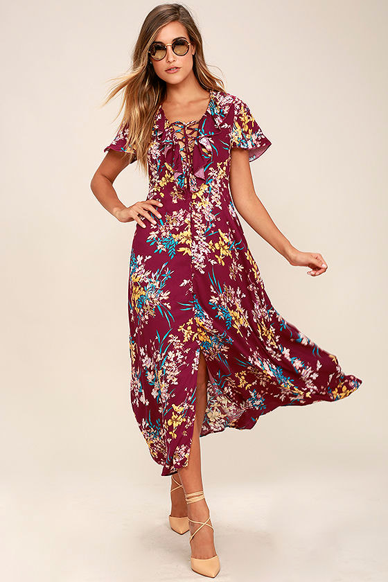 Somedays Lovin' Supremes - Floral Print Dress - Maxi Dress - Lace-Up ...