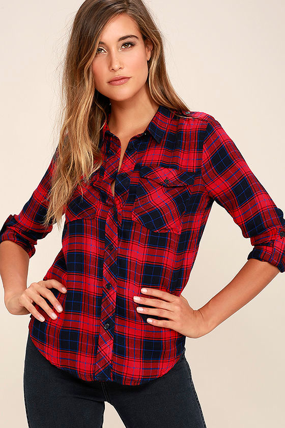 Fiance Red Plaid Flannel Top