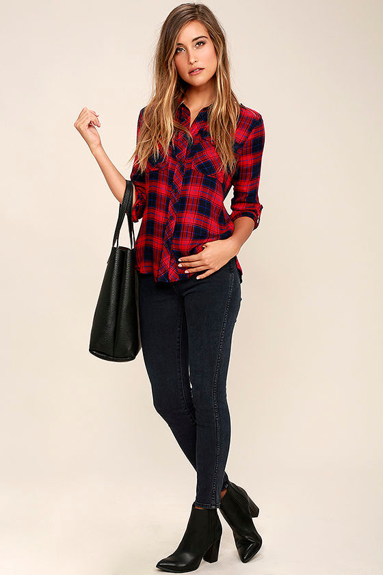 Fiance Red Plaid Flannel Top