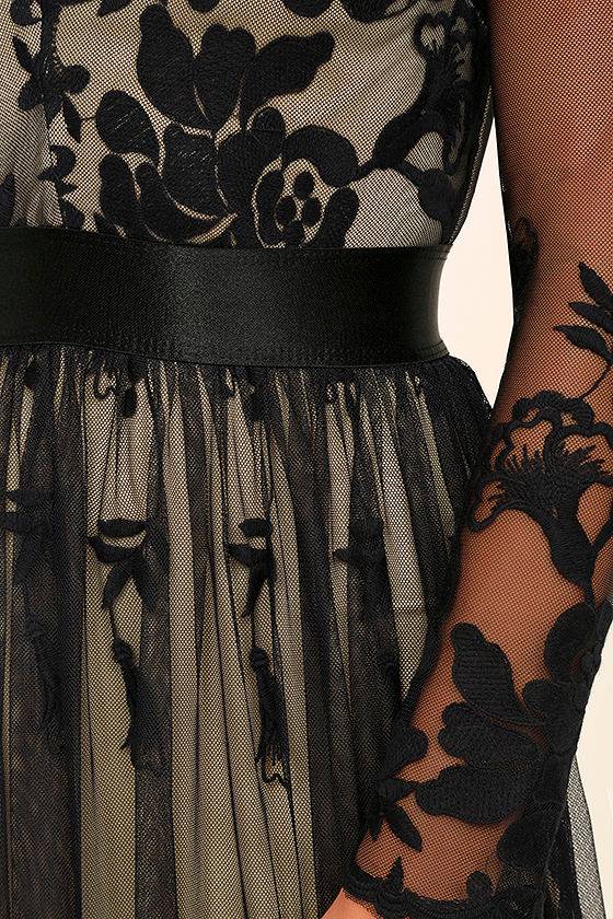 16466 Black Embroidered Lace Viscose Dress