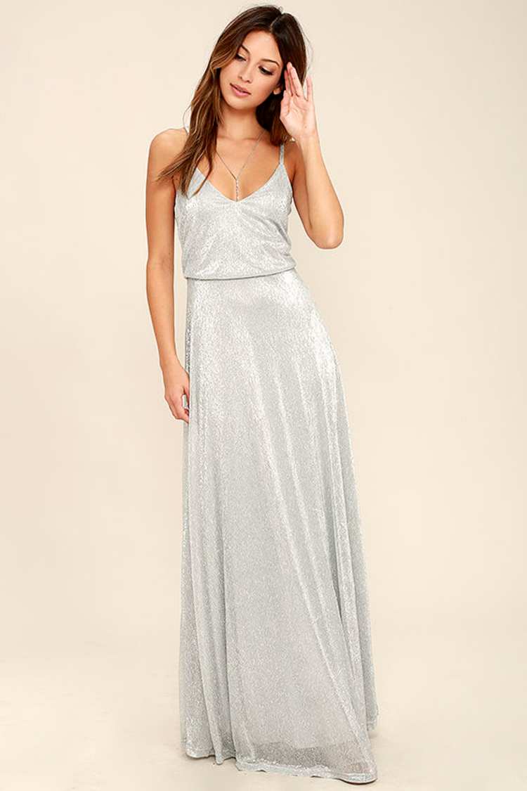 knee length dresses for ladies Column/Sheath Silver Grey Sequin Long Bridesmaid Dresses , BN1038 –  MarryLover main image 1