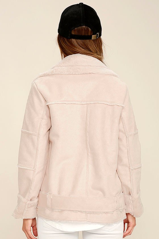 Cozy Blush Pink Sherpa Coat Faux Fur Coat Vegan Suede Coat 123.00